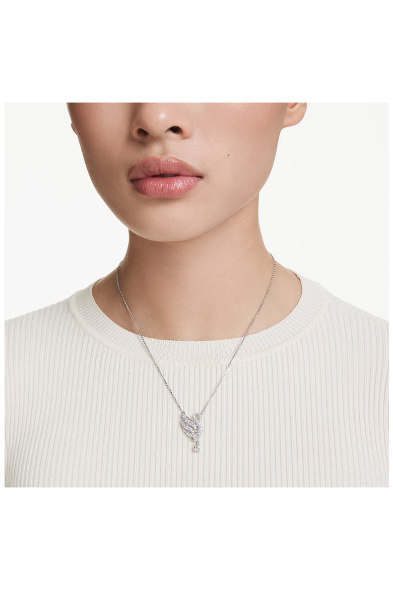 Swan Crystal & Faux Pearl Pendant Necklace, Alternate, color, WHITE/ SILVER