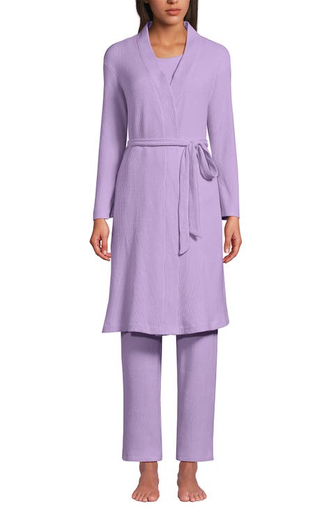 Brushed Cozy Waffle Jersey 3 Piece Pajama Set - Tank Top Pant and Robe