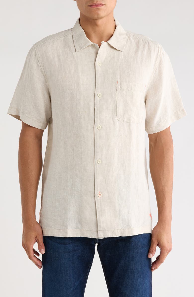 Tommy Bahama Sea Glass Short Sleeve Button-Up Linen Camp Shirt, Main, color, Natural