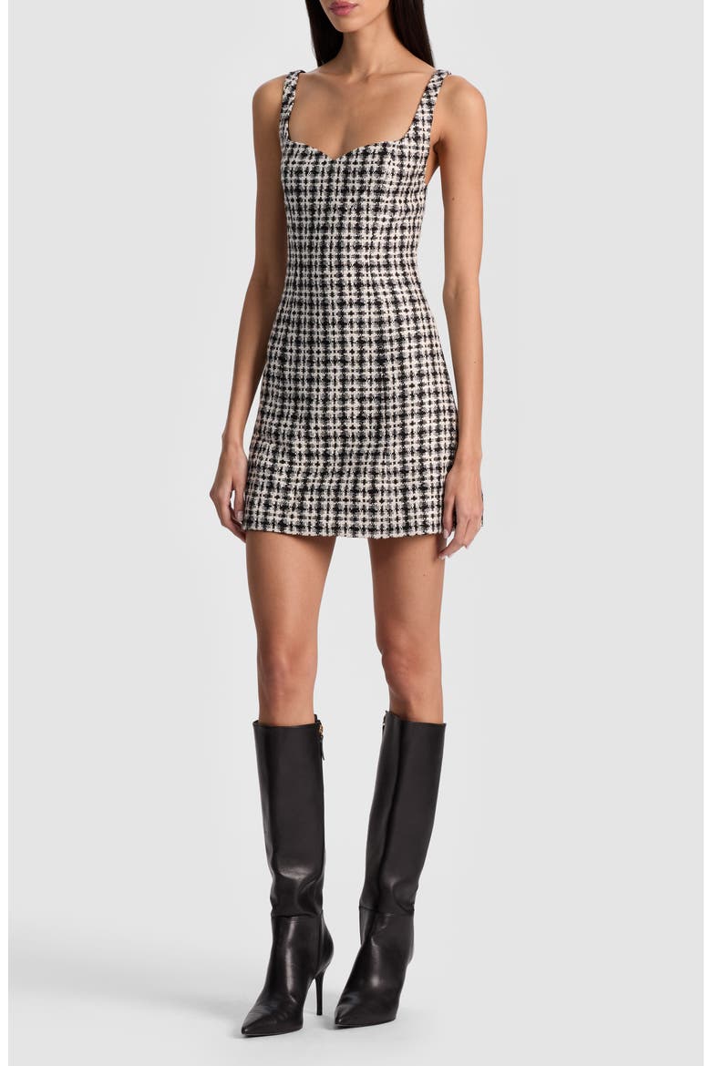 Eve Sweetheart Neck Tweed Minidress, Alternate, color, BLACK/ OFF WHITE