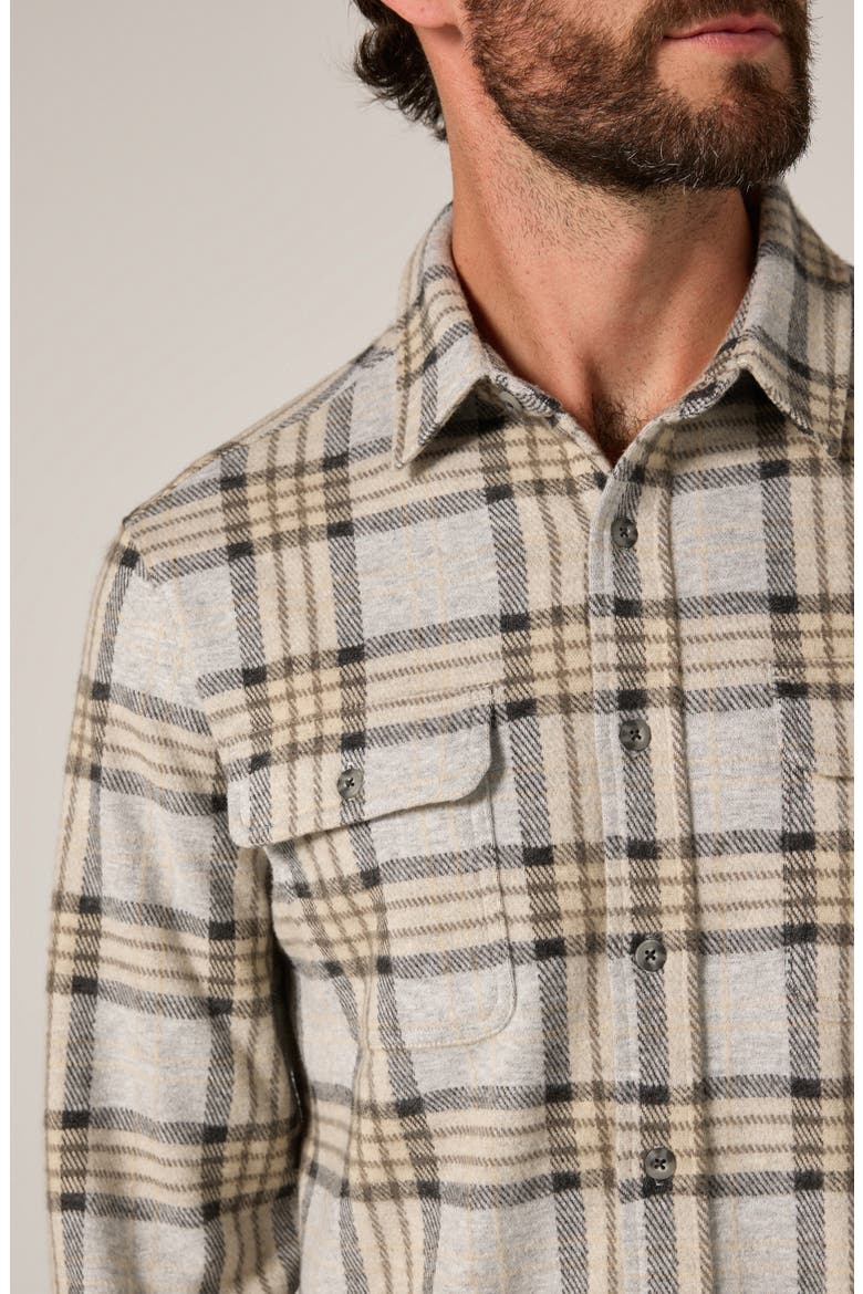 Generation Plaid Stretch Flannel Button-Up Shirt, Alternate, color, BEIGE