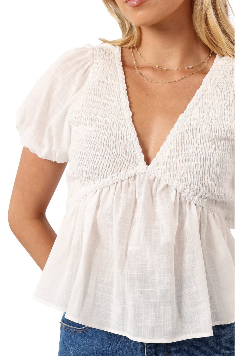Tamara Cotton Smocked Open Back Peplum Top, Alternate, color, WHITE