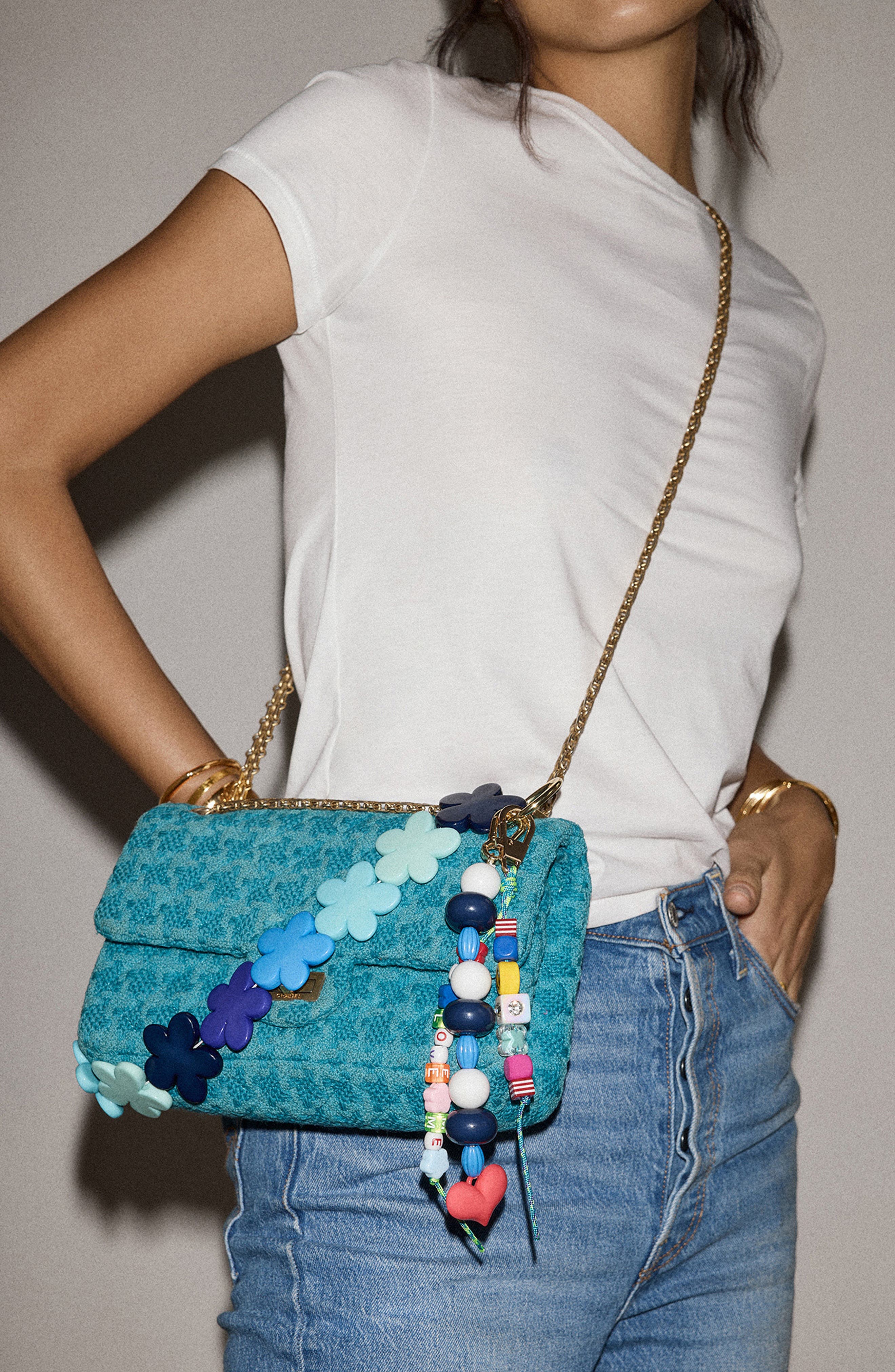 BaubleBar Anna Beaded Bag Charm, Alternate, color, Blue Multi