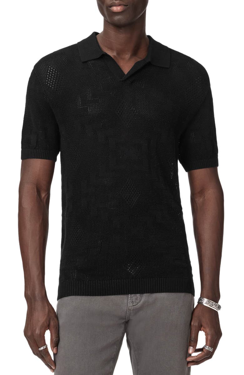 John Varvatos Corso Organic Cotton Diamond Crochet Polo, Alternate, color, Black