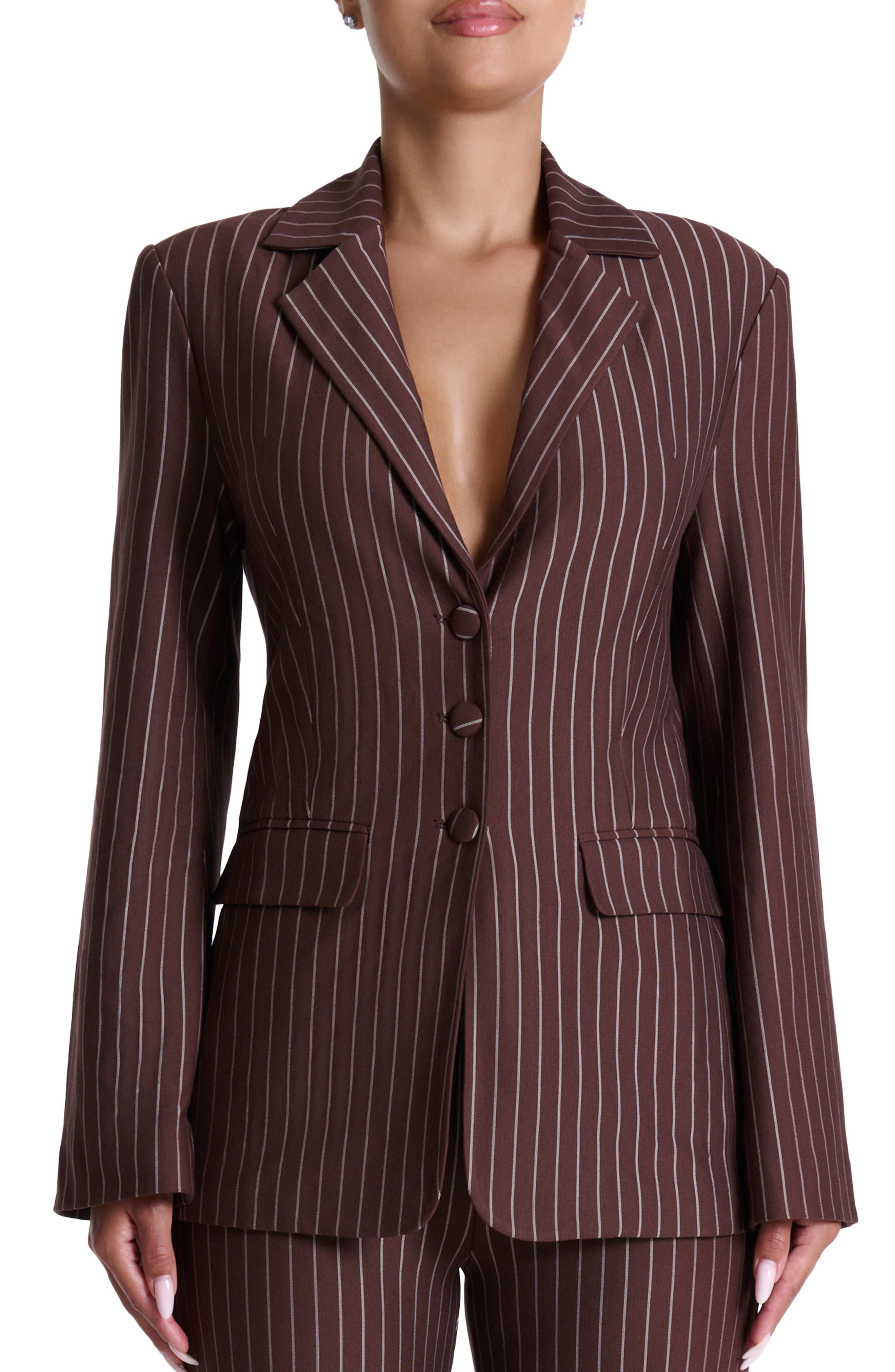 Naked Wardrobe Drama Shoulder Pinstripe Blazer