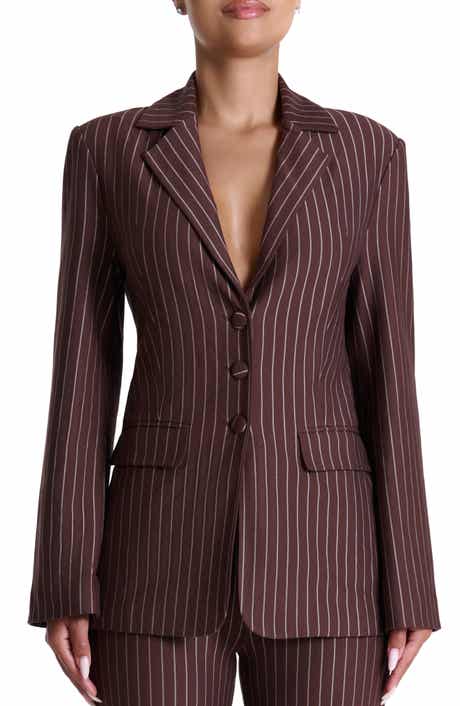 Naked Wardrobe Drama Shoulder Pinstripe Blazer
