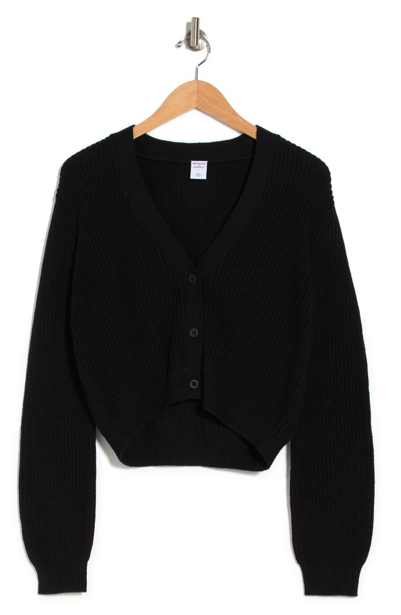 Melrose and Market Button-Up Cropped Knit Cardigan, Alternate, color, Black