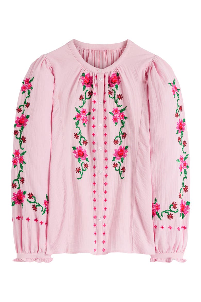 Camille Double Cloth Button-Up Shirt, Alternate, color, PINK EMBROIDERY