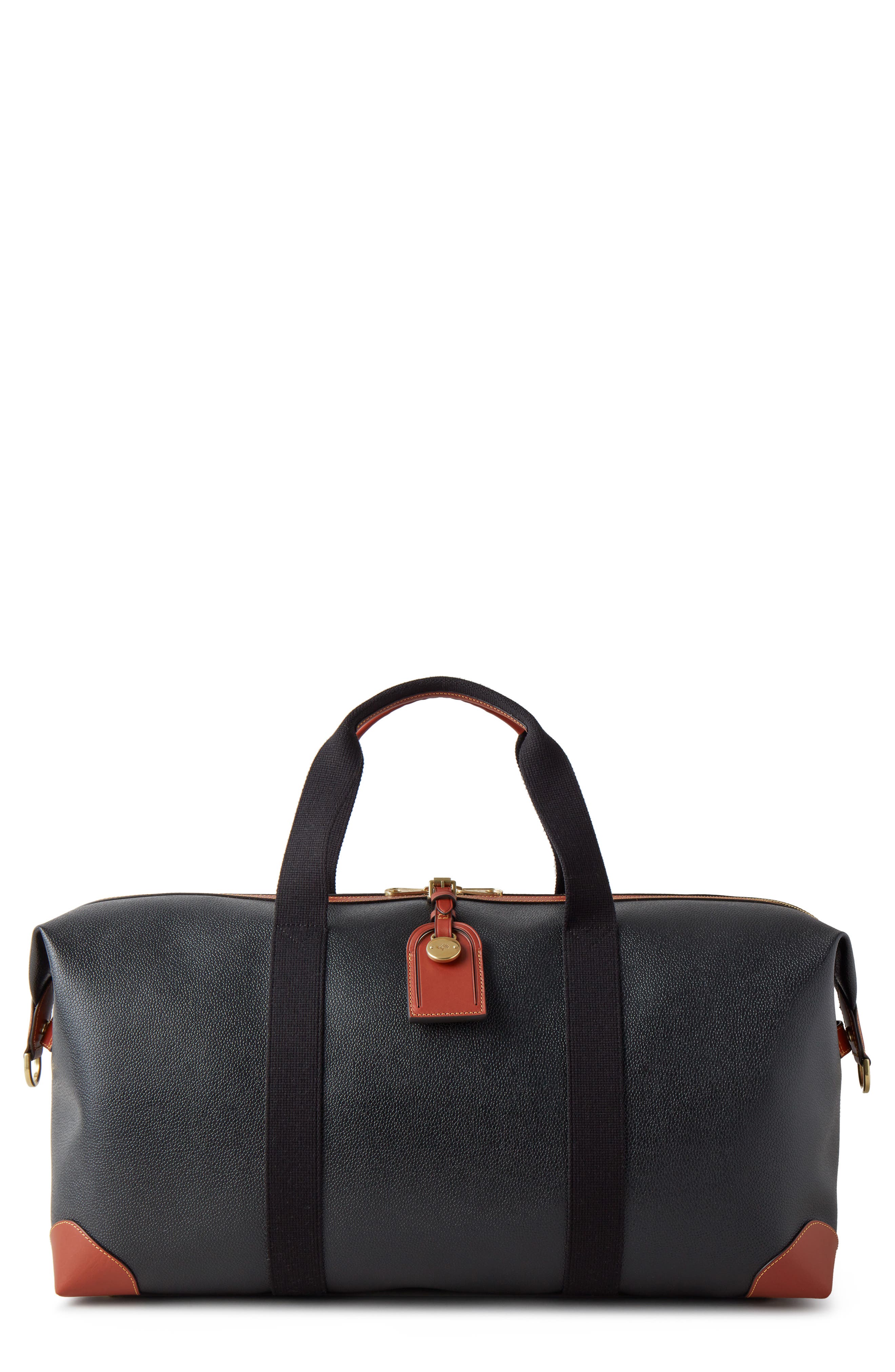 Mulberry Medium Clipper Faux Scotch Grain Duffle Bag, Main, color, Black-Cognac