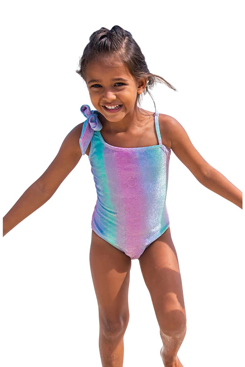 Kids' Shimmer Bunny Tie Shoulder One-Piece Swimsuit, Alternate, color, MULTI