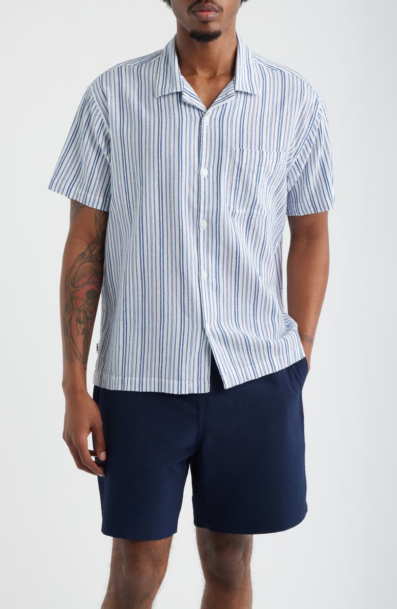 Obey Evans Stripe Camp Shirt, Main, color, Blue/ White Multi