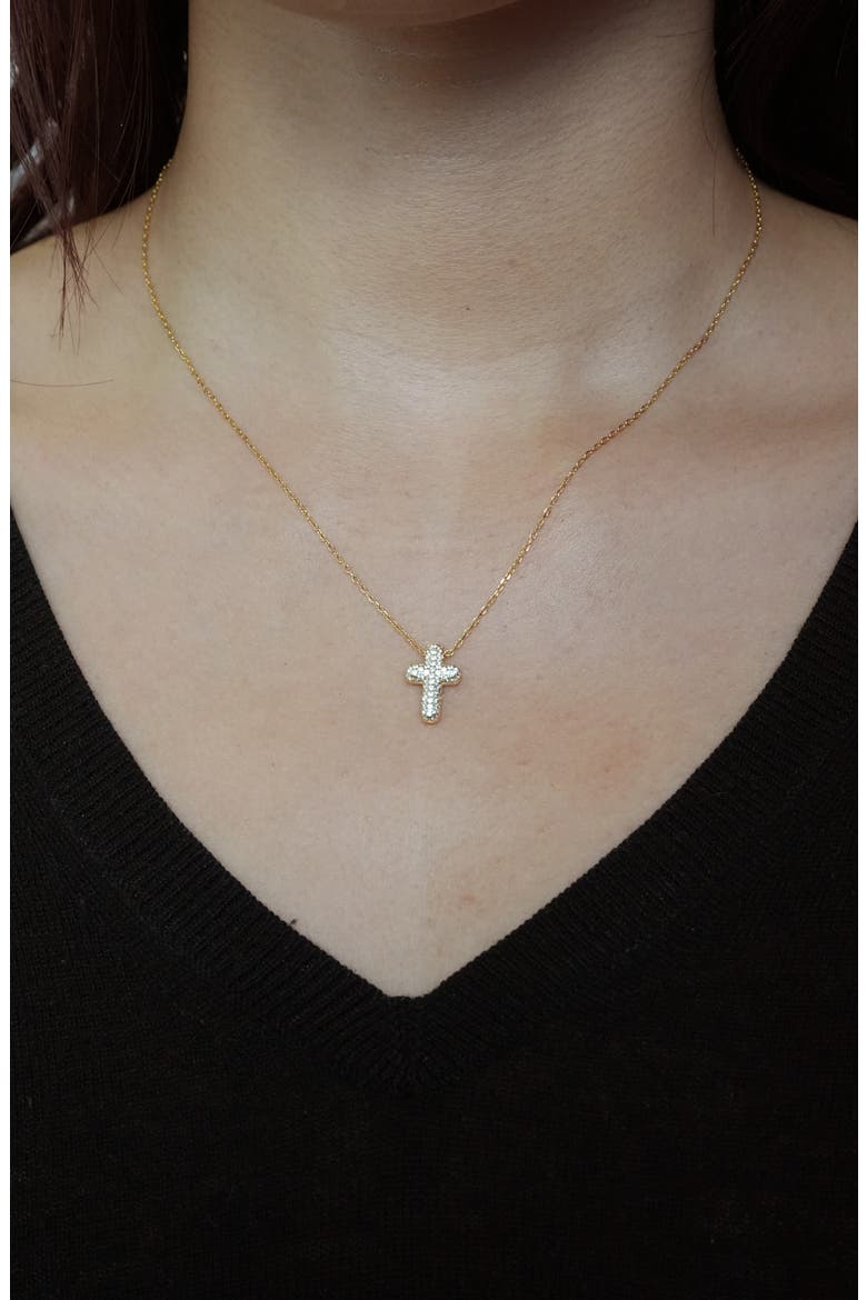 Pavé Cubic Zirconia Cross Pendant Necklace, Alternate, color, GOLD