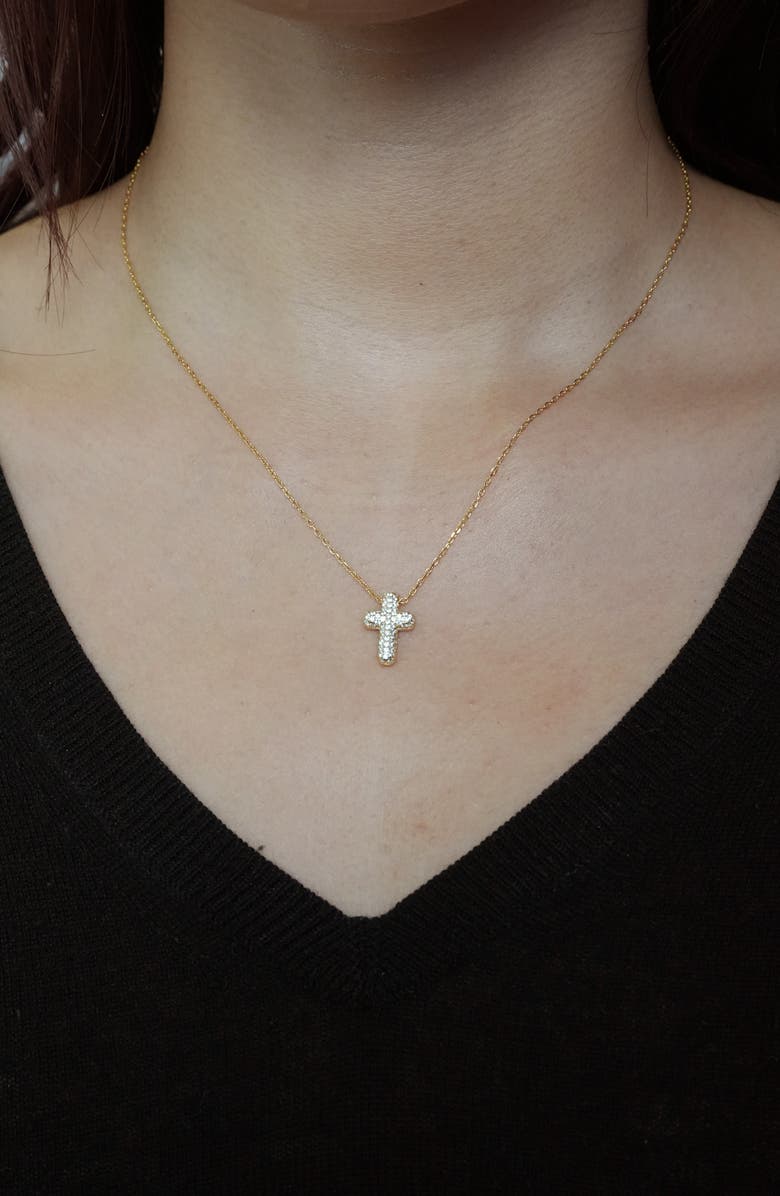 Argento Vivo Sterling Silver Pavé Cubic Zirconia Cross Pendant Necklace, Alternate, color, Gold