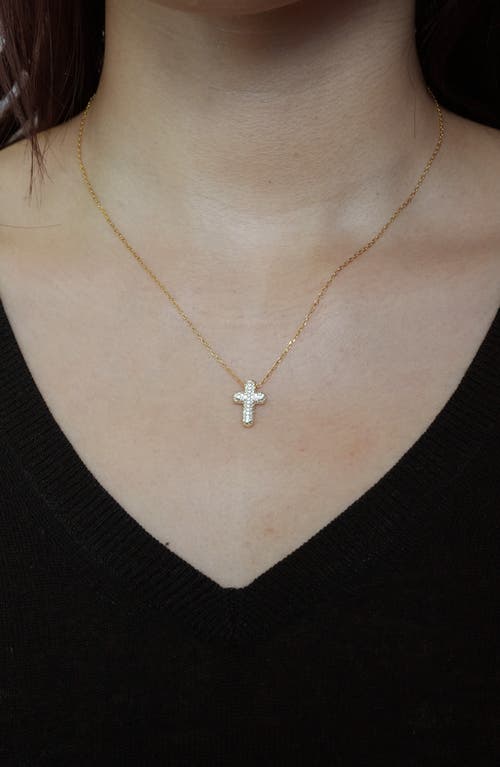 Argento Vivo Sterling Silver Pavé Cubic Zirconia Cross Pendant Necklace In Gold