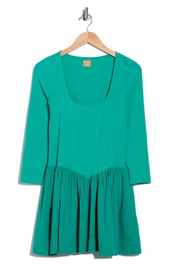 Free People Onda Long Sleeve Stretch Cotton Minidress In Green