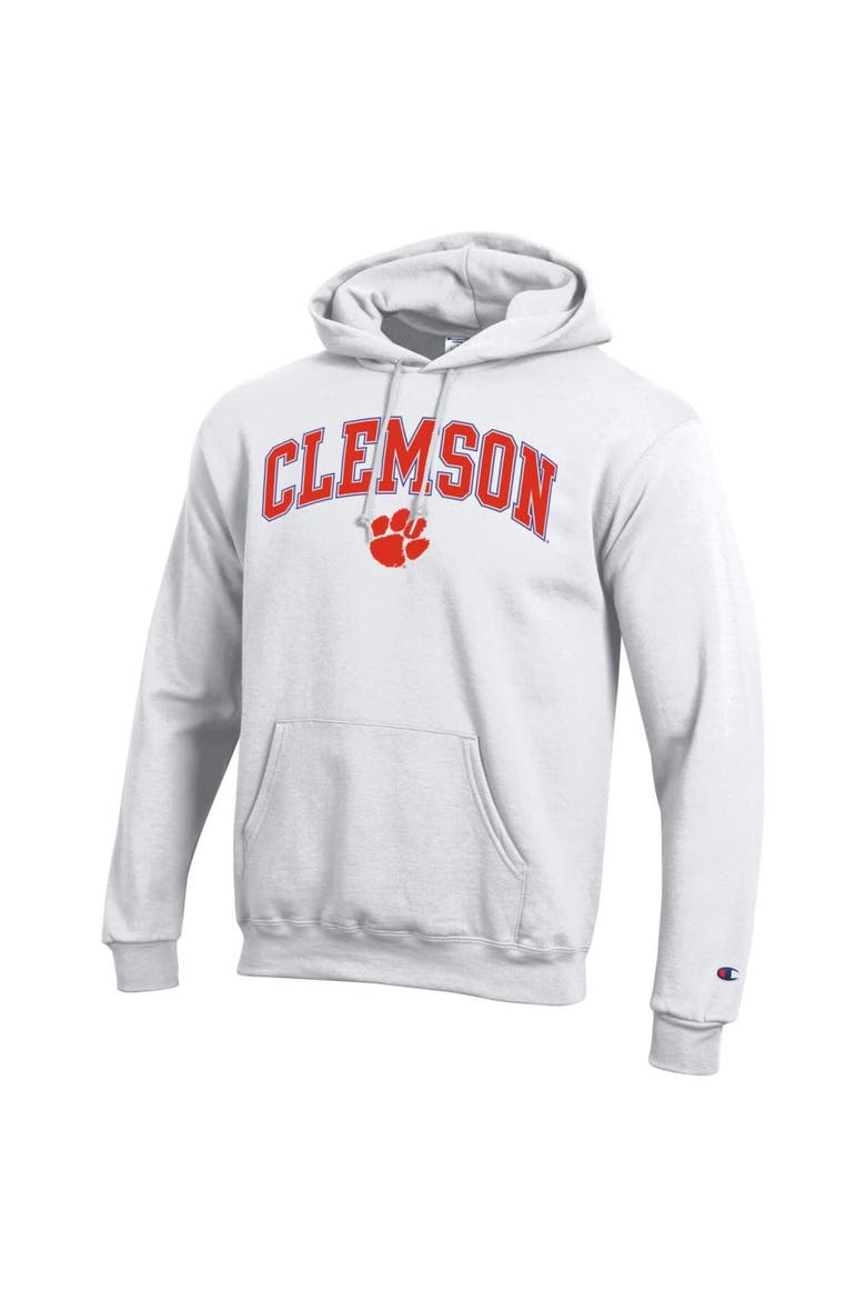 Men's Champion  White Clemson Tigers Arched Logo Fleece Pullover Hoodie, Alternate, color, White
