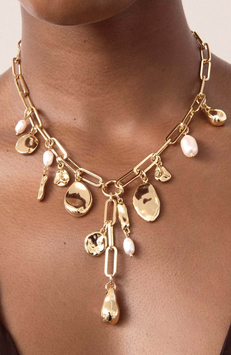 Ettika Liquid Metal Charm Y-Necklace, Alternate, color, Gold