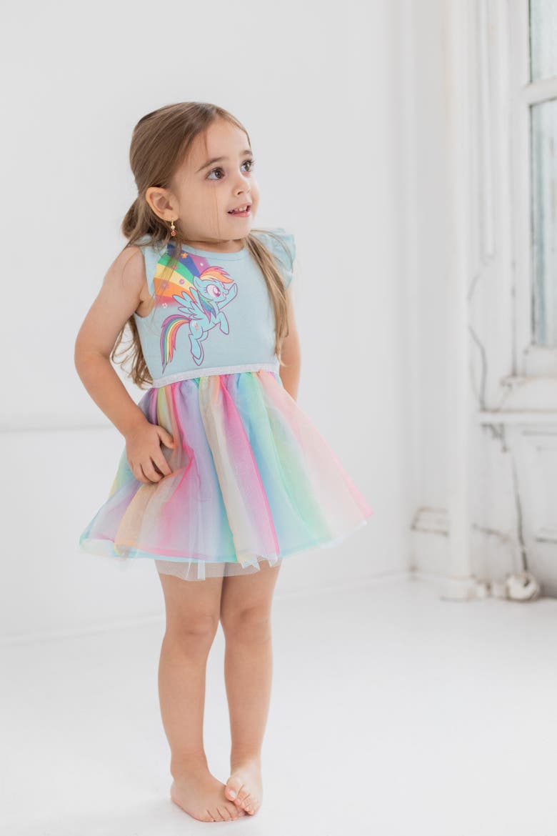 Rainbow Dash Short Sleeve Tulle Dress, Alternate, color, Blue