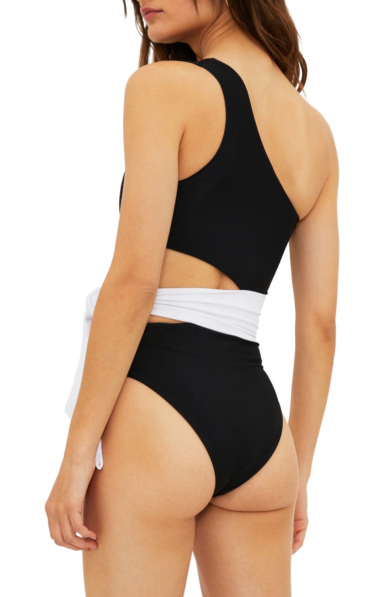Beach Riot Carlie Cutout One-Shoulder Tie Waist One-Piece Swimsuit, Alternate, color,