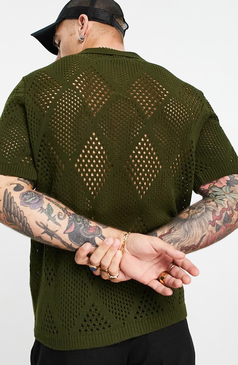 ASOS DESIGN Openwork Notch Neck Polo, Alternate, color, 