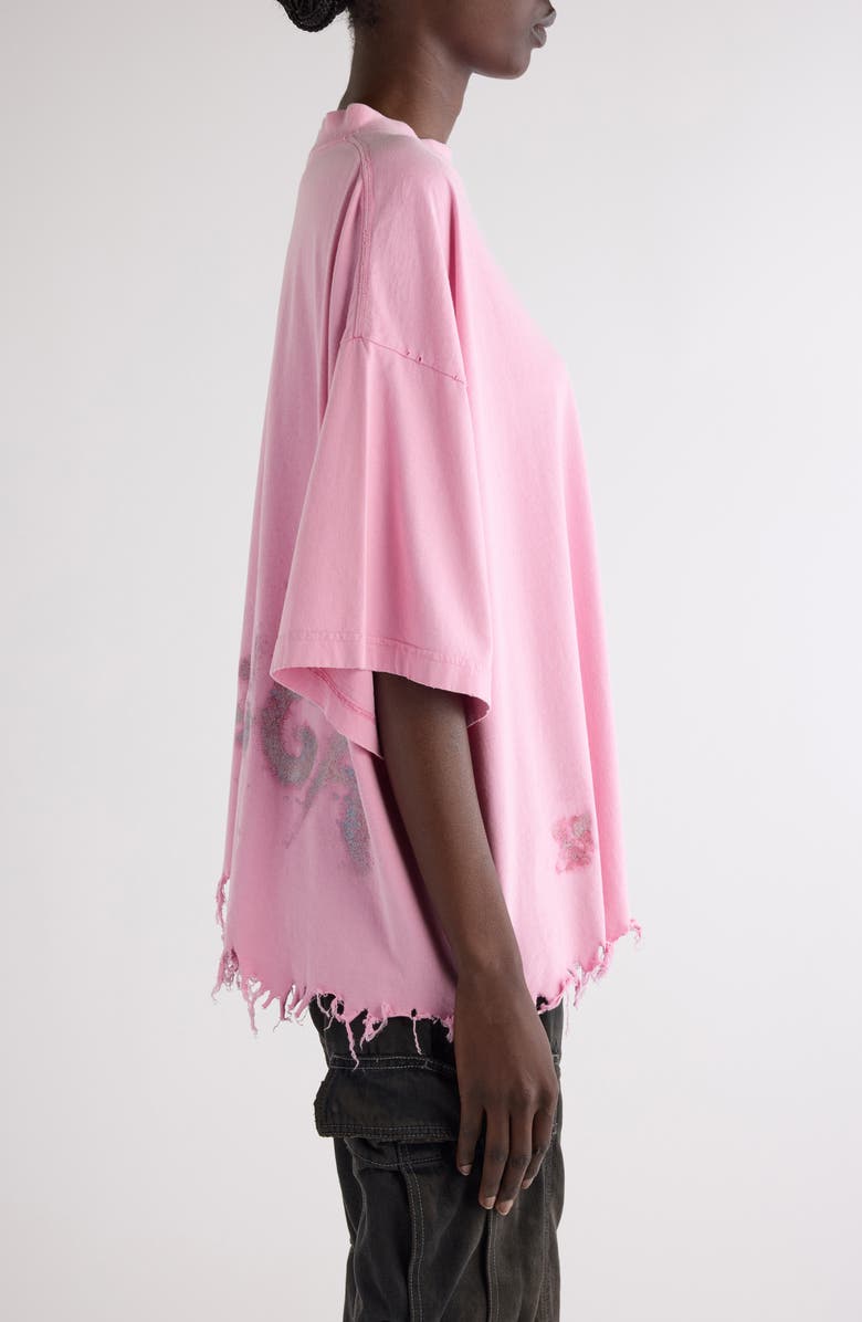 Balenciaga Nail Polish Distressed Crop Logo Graphic T-Shirt, Alternate, color, Baby Pink