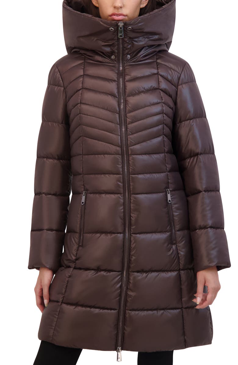 Kenneth Cole New York Soft Cire Funnel Neck Puffer Coat, Alternate, color, Chocolate