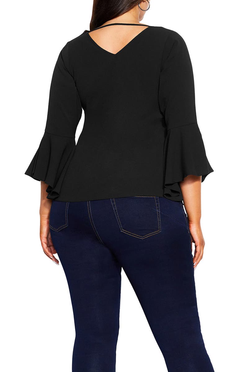 City Chic Bell Sleeve Top, Alternate, color, Black