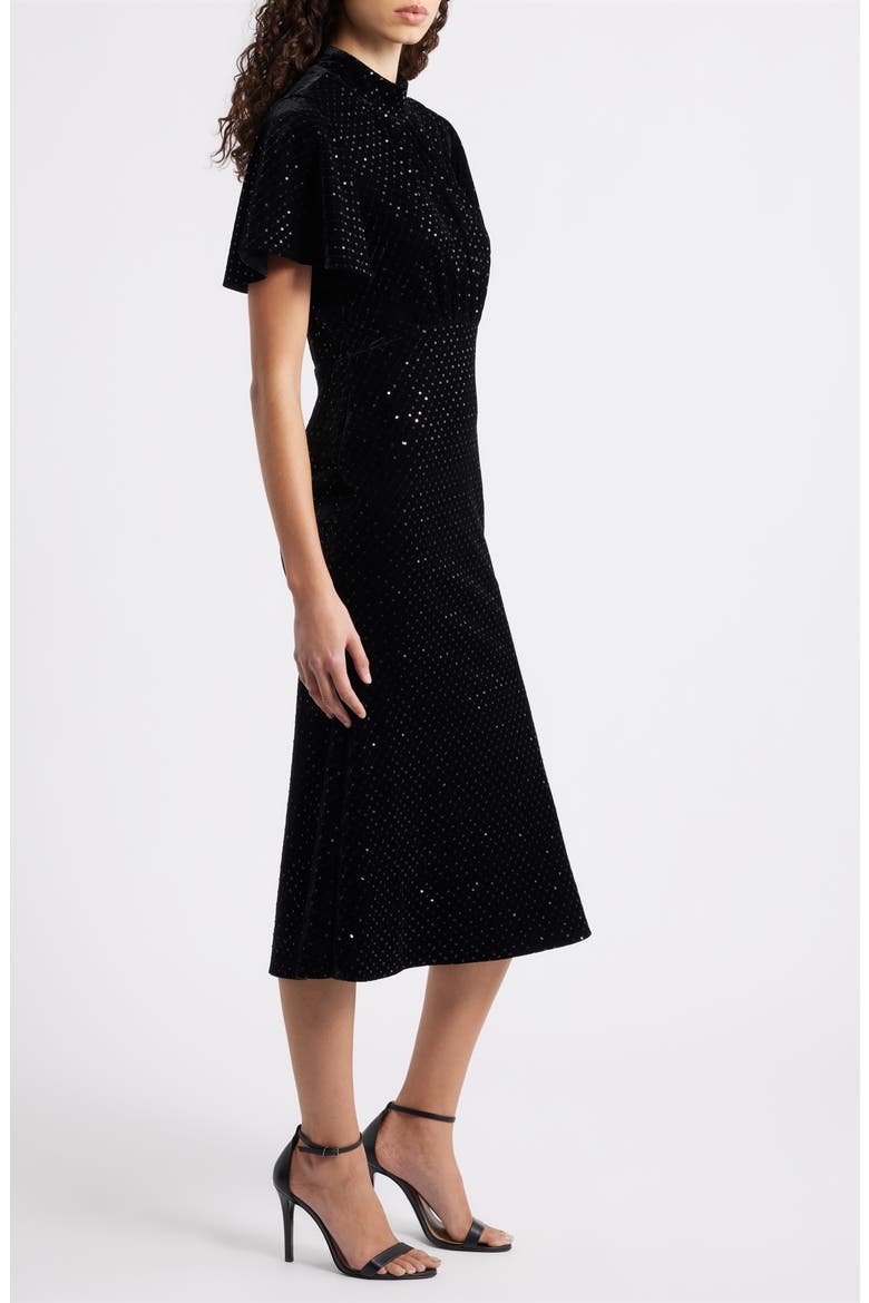 Sequin Embellished Velvet Midi Dress, Alternate, color, BLACK