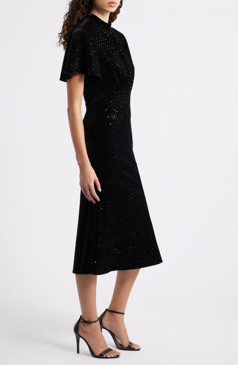 Julia Jordan Sequin Embellished Velvet Midi Dress, Alternate, color, Black