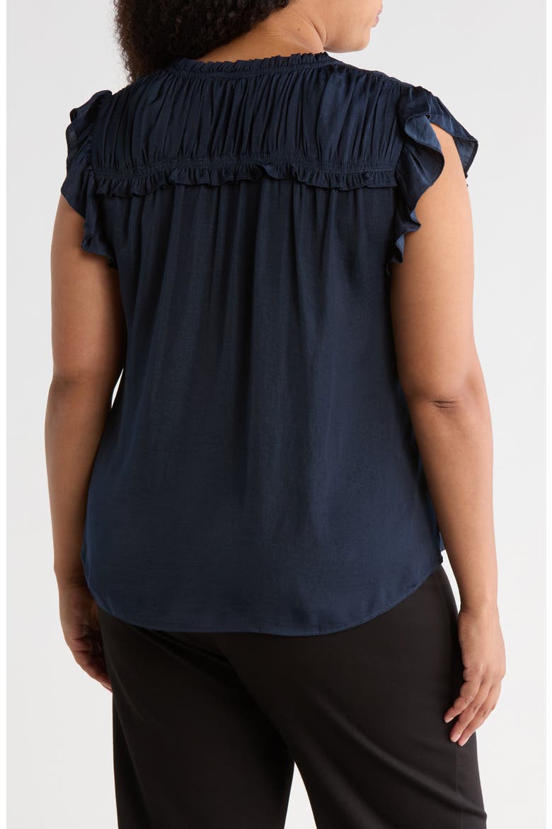 Satin Ruffle Split Neck Top, Alternate, color, INKWELL