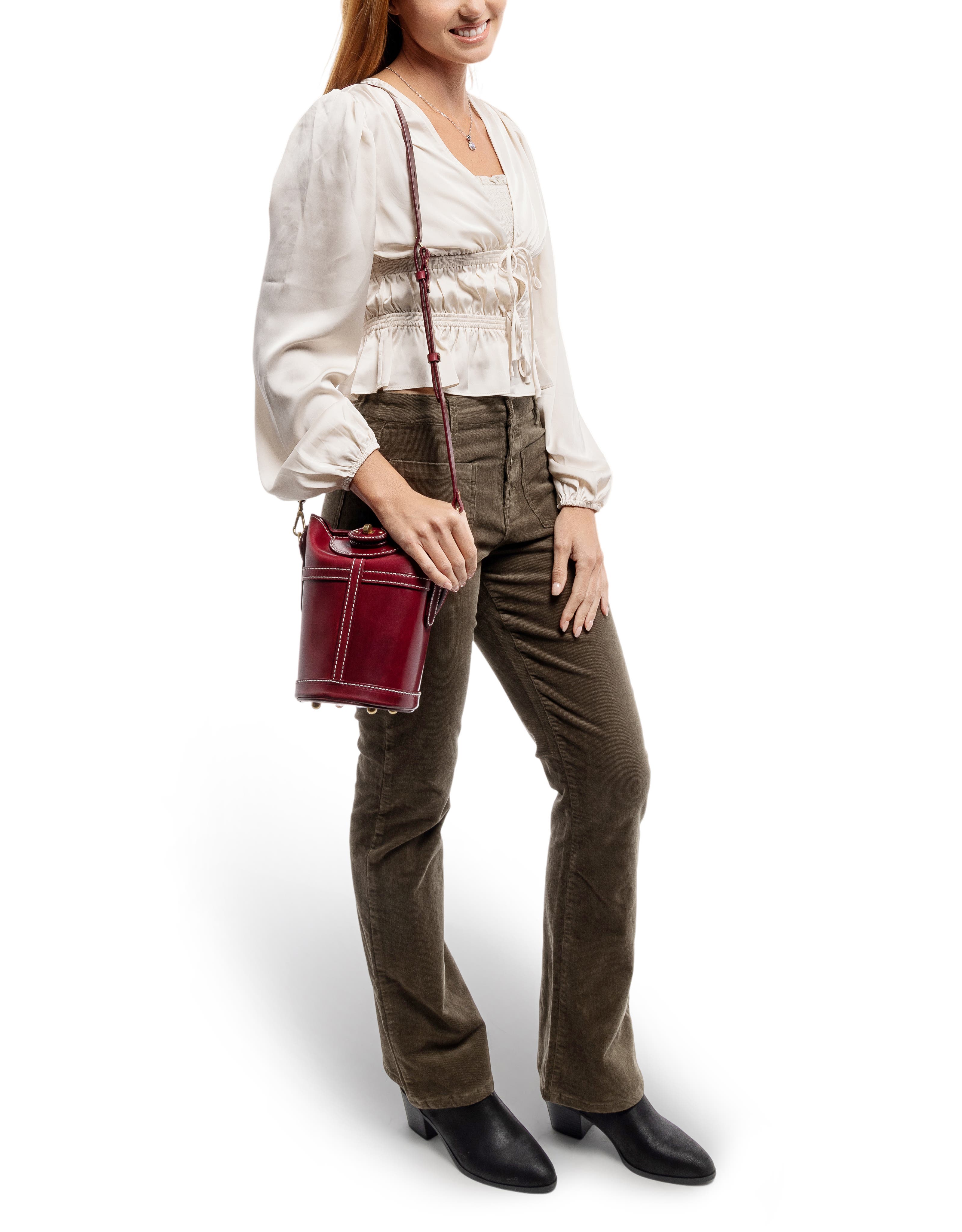 Begonia Genuine Leather Vintage Bucket Crossbody, Alternate, color, Maroon