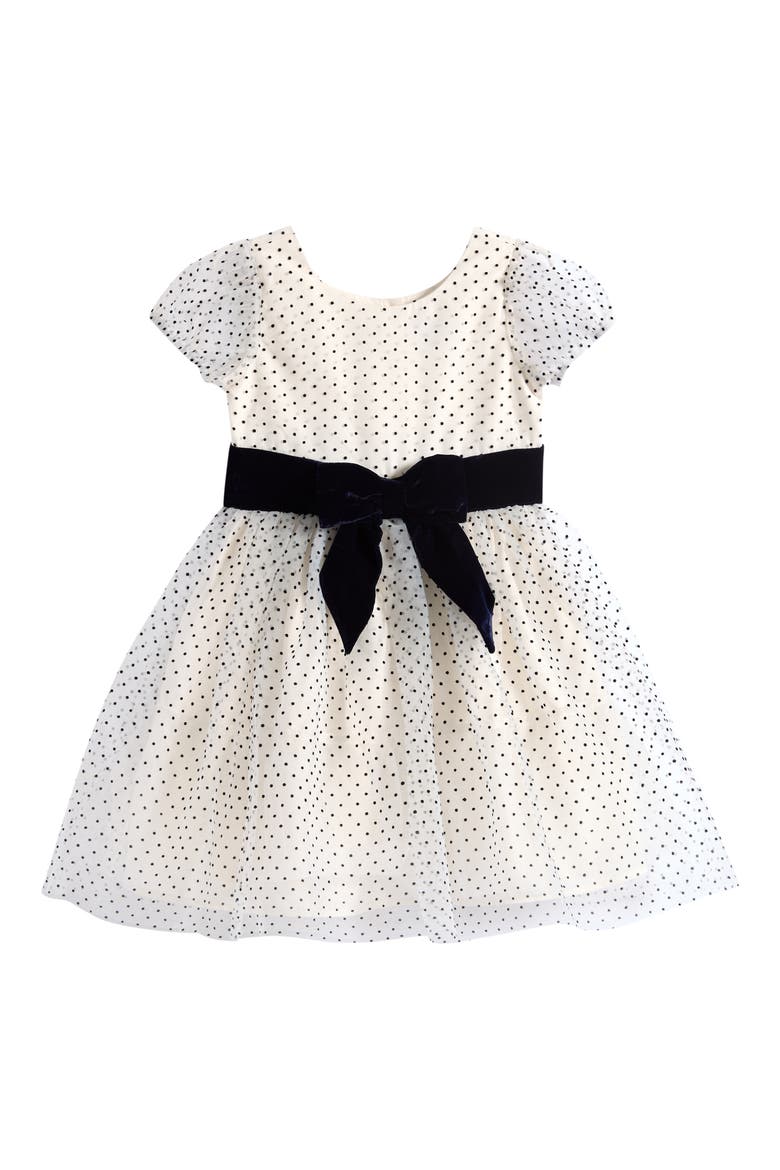 Kids' Flocked Dot Puff Sleeve Dress, Main, color, IVORY