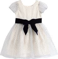 Ava & Yelly Kids' Flocked Dot Puff Sleeve Dress