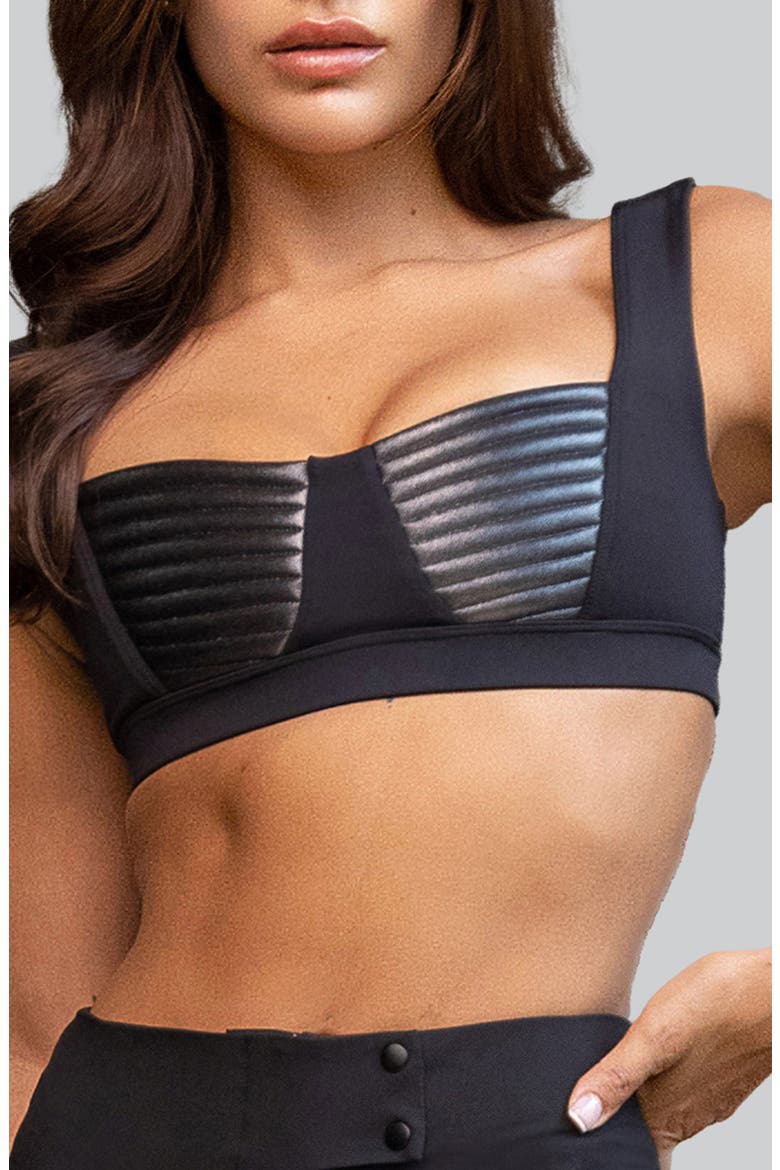 Nova Metallic Inset Sports Bra, Main, color, BLACK