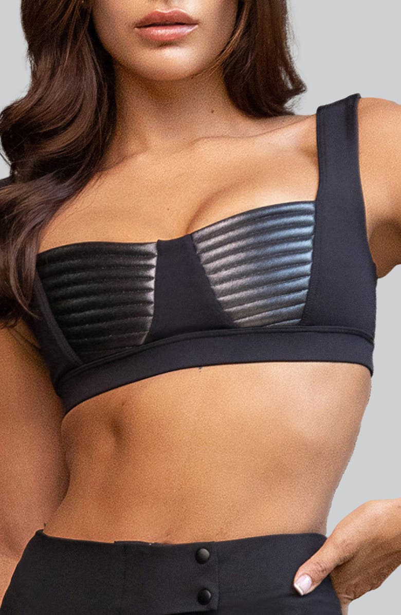 Heroine Sport Nova Metallic Inset Sports Bra, Main, color, Black