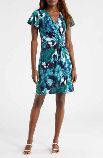Tommy Bahama Sophia Serene Palms Flutter Sleeve Faux Wrap Dress