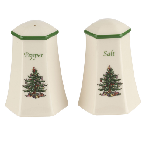Christmas Tree Hexagonal Salt & Pepper Shakers 3.75"
