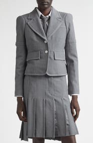Thom Browne Crop Sculpted Shoulder Wool Seersucker Jacket