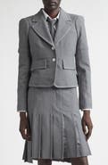 Thom Browne Crop Sculpted Shoulder Wool Seersucker Jacket