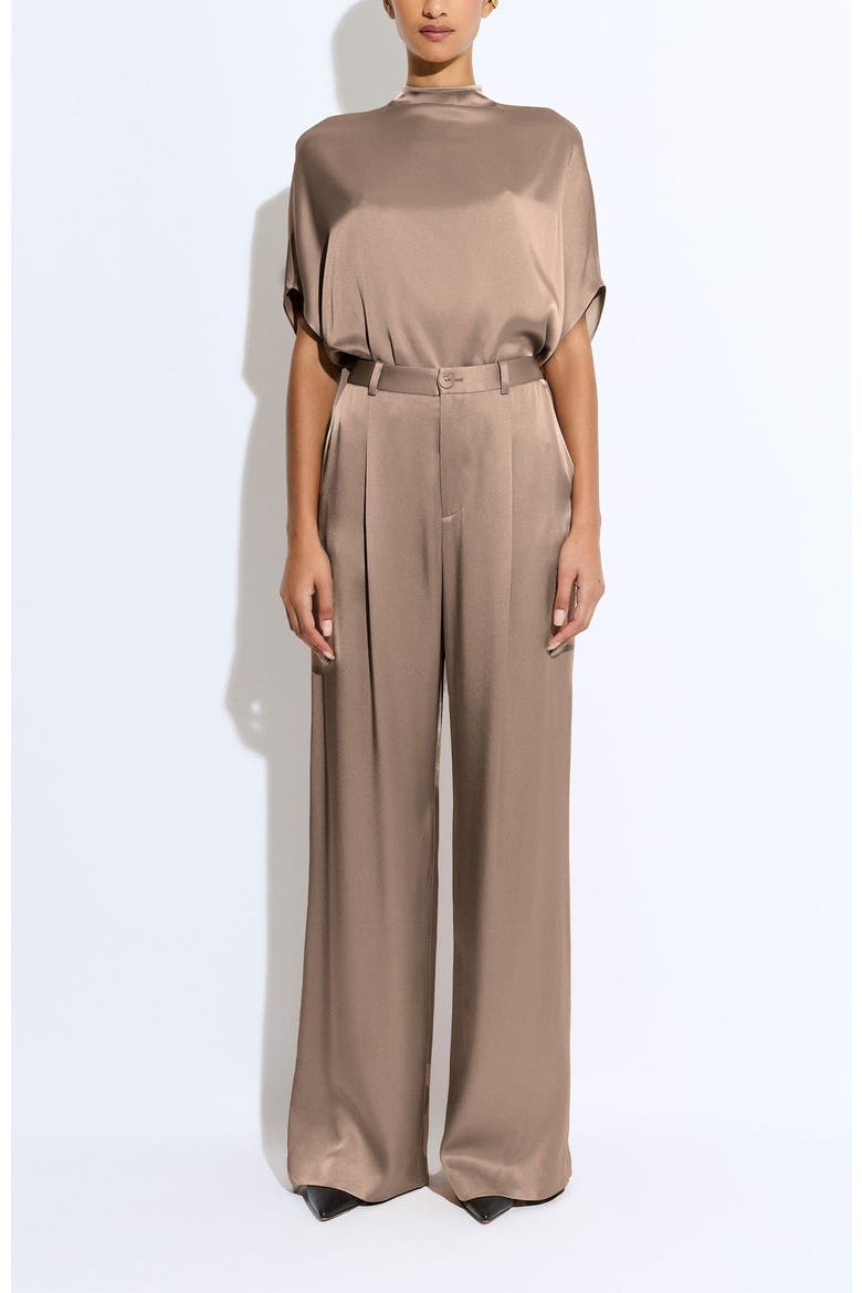 Satin Relaxed Pleated Pant, Main, color, Oat