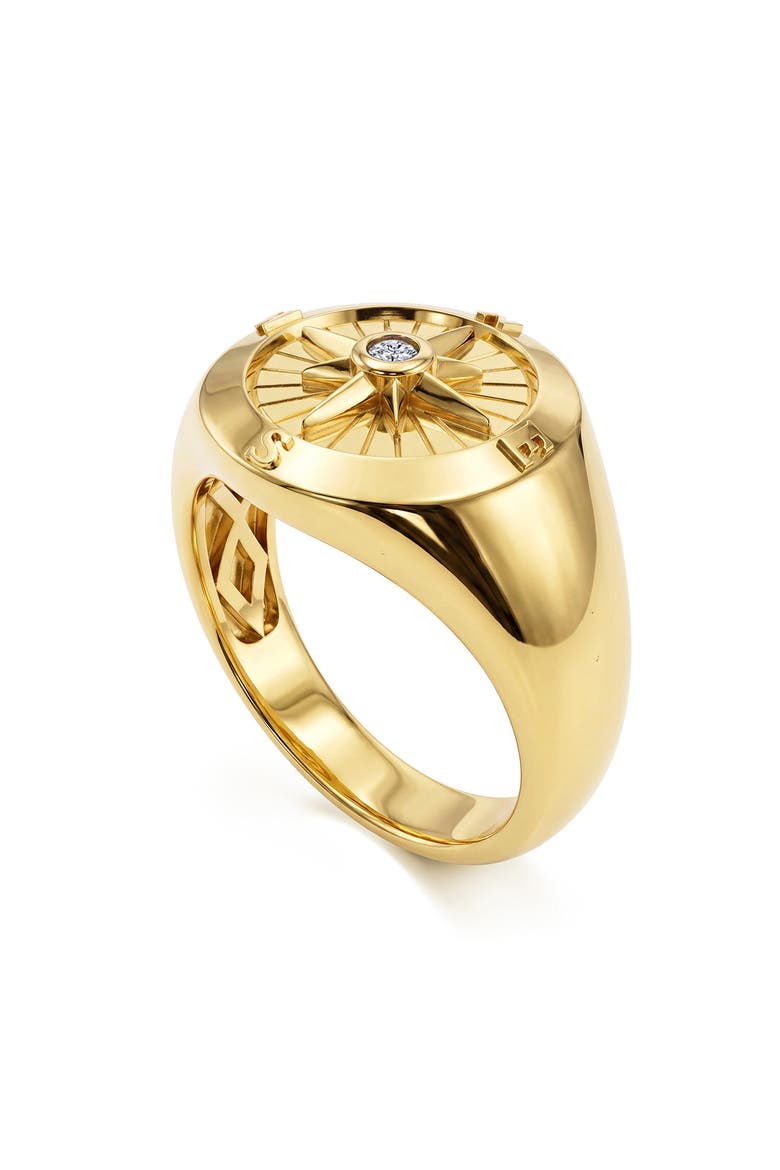 Men's Polaris 14k Gold Diamond Compass Signet Ring, Alternate, color, 14K YELLOW GOLD