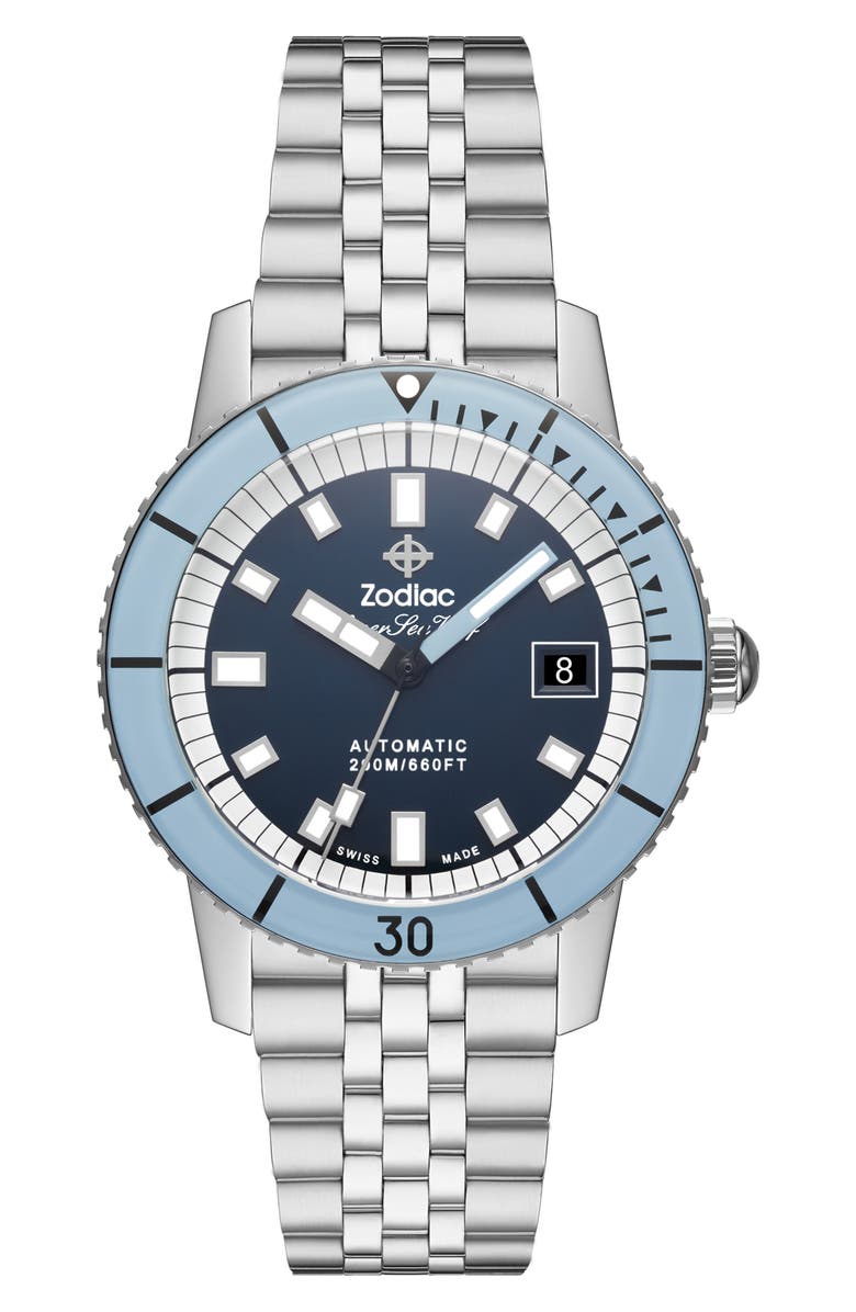 Zodiac Compression Diver Automatic Stainless Steel Watch, 40mm, Main, color, Silver