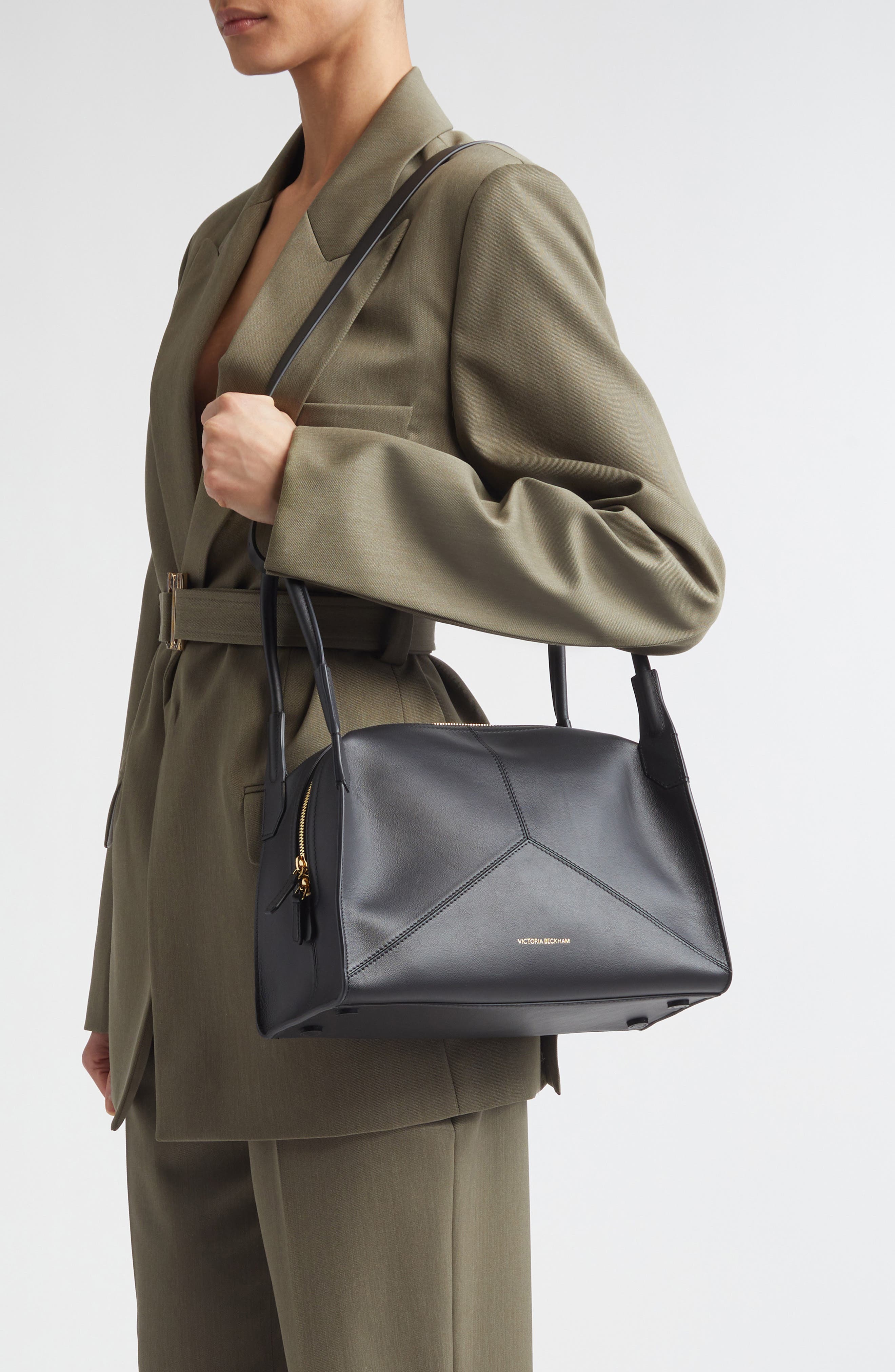 Victoria Beckham The Plié Top Handle Bag, Alternate, color, Black