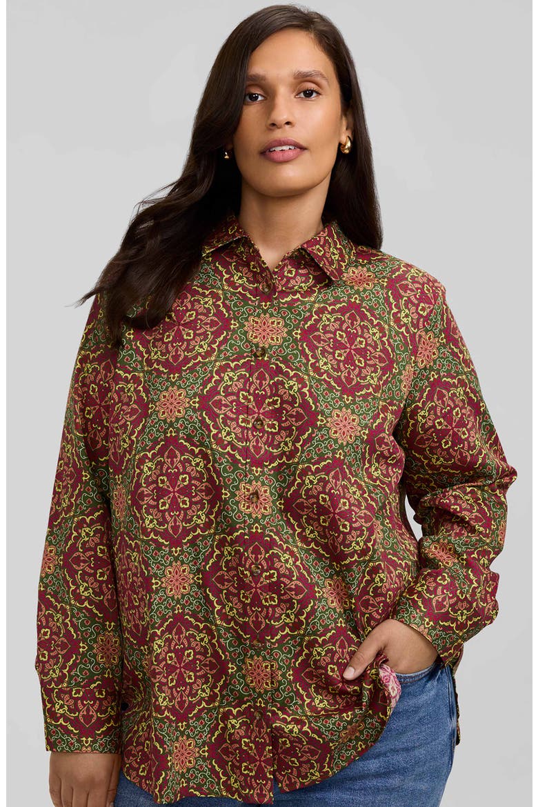 Meghan Medallion Print Button-Up Cotton Shirt, Alternate, color, RED/ MULTI