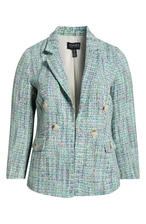 Faux Double Breasted Tweed Jacket (Plus)
