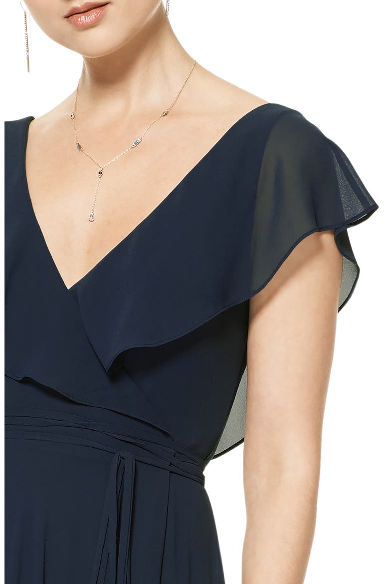 Ruffle V-Neck Wrap Gown, Alternate, color, NAVY