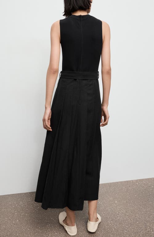Mango Mixed Media Pleated Midi Dress In Black