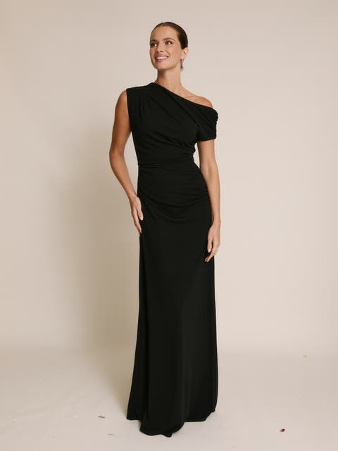 Slash Neck Draped Bridesmaid Dress