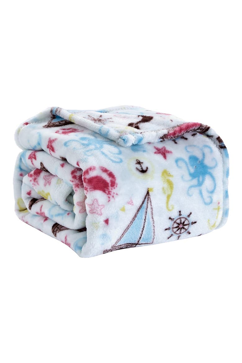 Sea Life Coral Reef Plush Throw Blanket, Main, color, WHITE MULTI