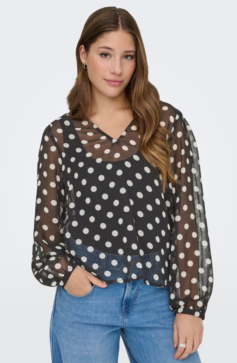 Only Fedja Polka Dot Long Sleeve Woven Top, Alternate, color, Black/ White Dots
